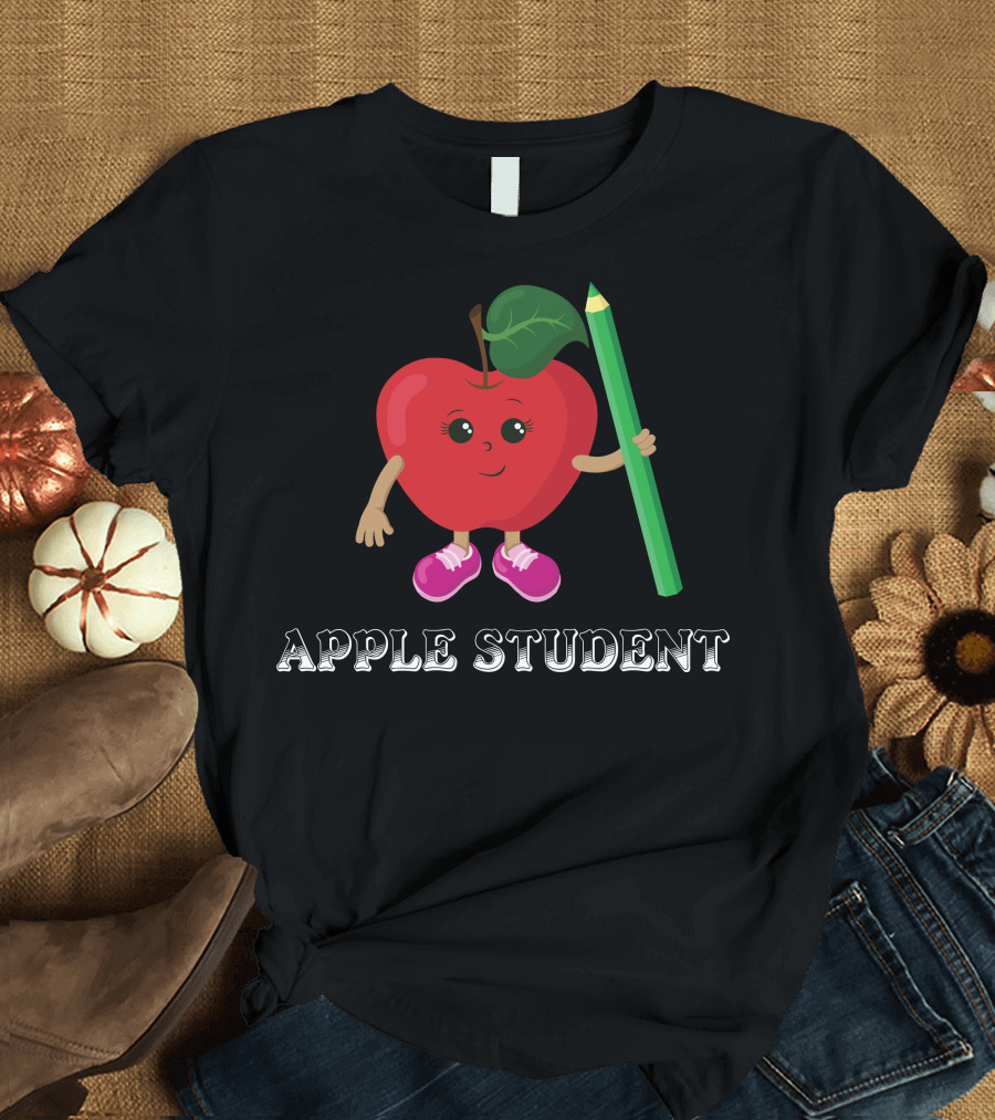 APPLE STUDENT Apple Character with Pencil T-Shirt