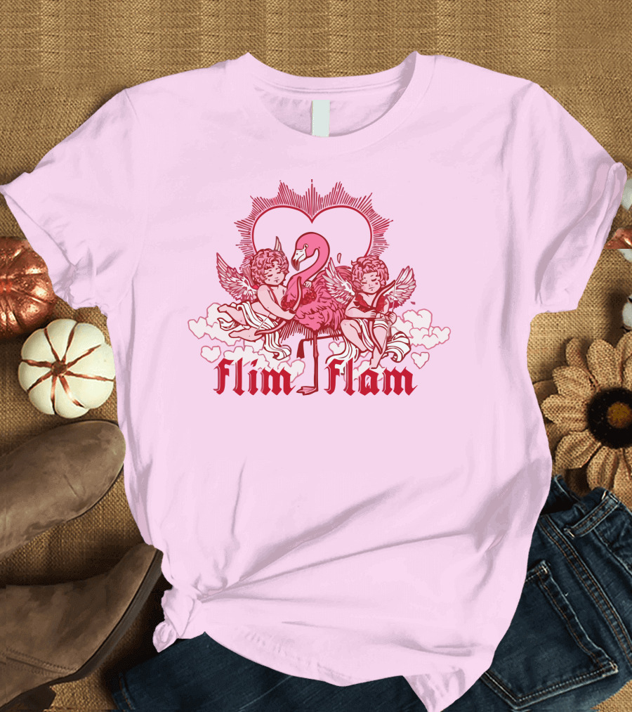 FLIM FLAM CHERUB LIGHT PINK HEART FLAMINGO T-Shirt