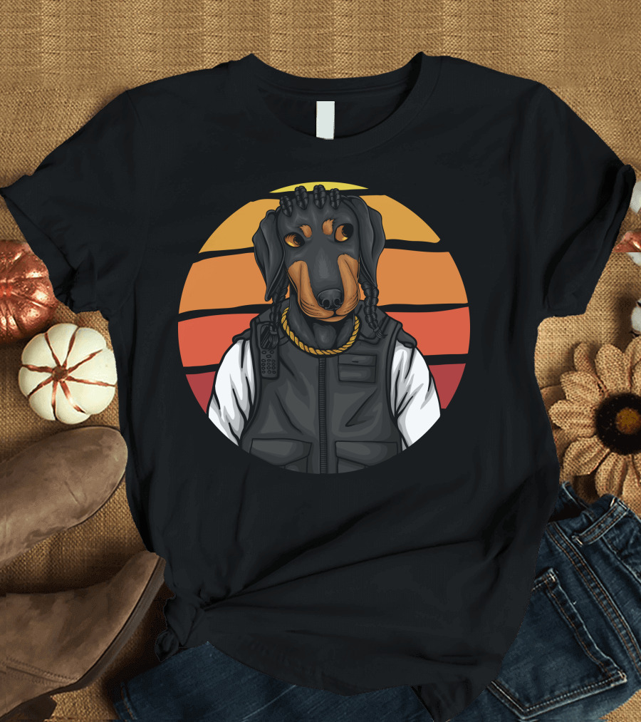 Police Dachshund Vest Braids Sunset T-Shirt