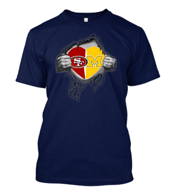 San Francisco 49ers Michigan Wolverines Heart Loyalty Fusion T-Shirt