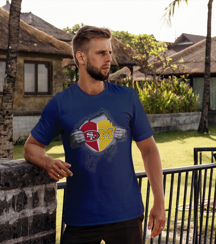 San Francisco 49ers Michigan Wolverines Heart Loyalty Fusion T-Shirt
