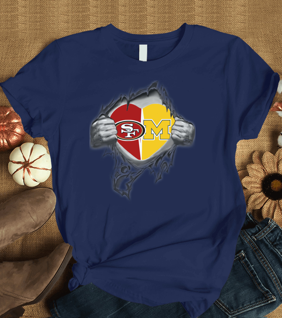 San Francisco 49ers Michigan Wolverines Heart Loyalty Fusion T-Shirt