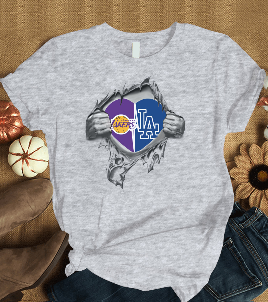 Los Angeles Lakers Dodgers Heart Symbol T-Shirt