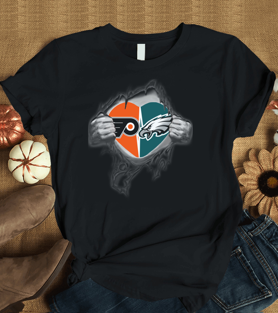 Philadelphia Eagles Flyers Heart Emblem Fan Allegiance T-Shirt