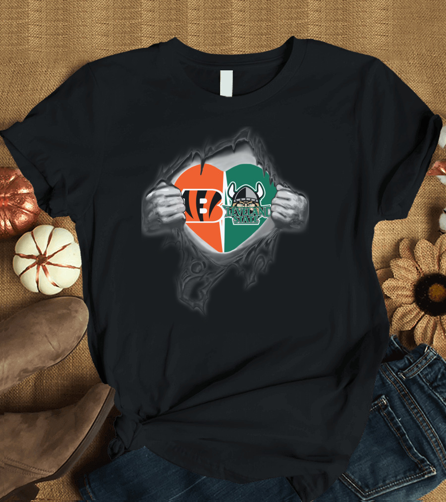 Bengals Cleveland State Vikings Heart T-Shirt