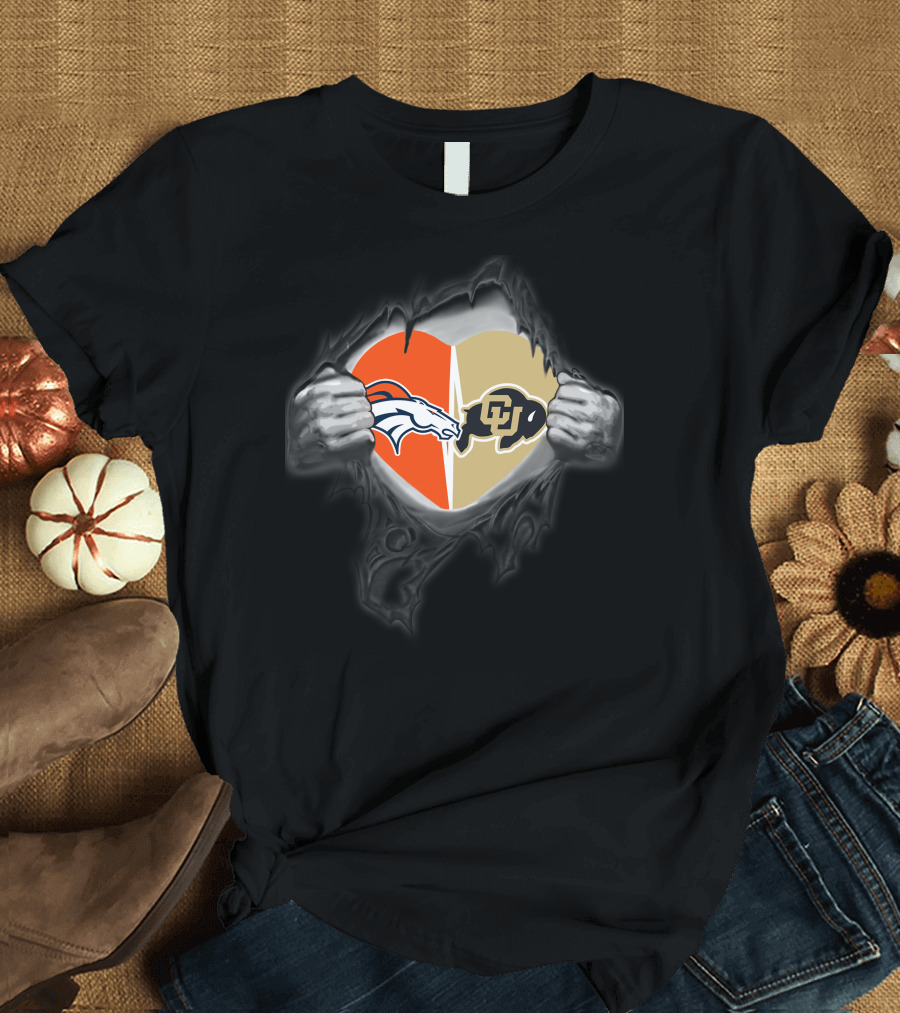 Broncos Colorado Buffaloes Heart Logo Fusion T-Shirt