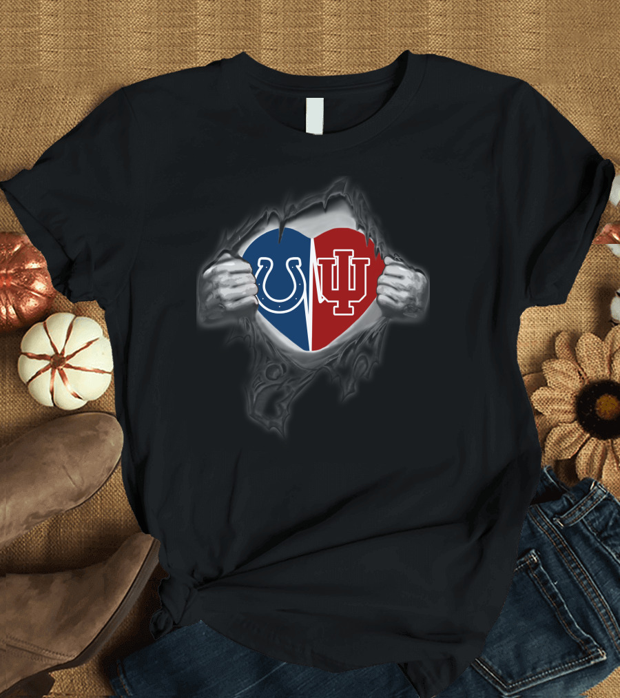 Colts Hoosiers Heart Indianapolis Indiana Blue Red Dual Love T-Shirt