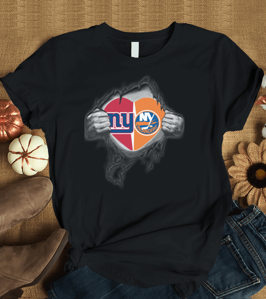 New York Giants NY Islanders Heart Logo Split T-Shirt