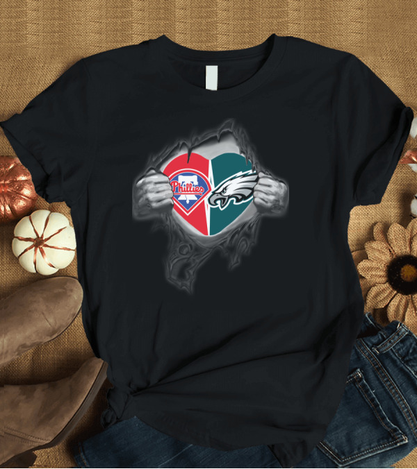 T-Shirt: Philadelphia Eagles Phillies Heart Logo Inside Torn Fabric T-Shirt Philadelphia Eagles Phillies Heart Logo Inside Torn Fabric T-Shirt