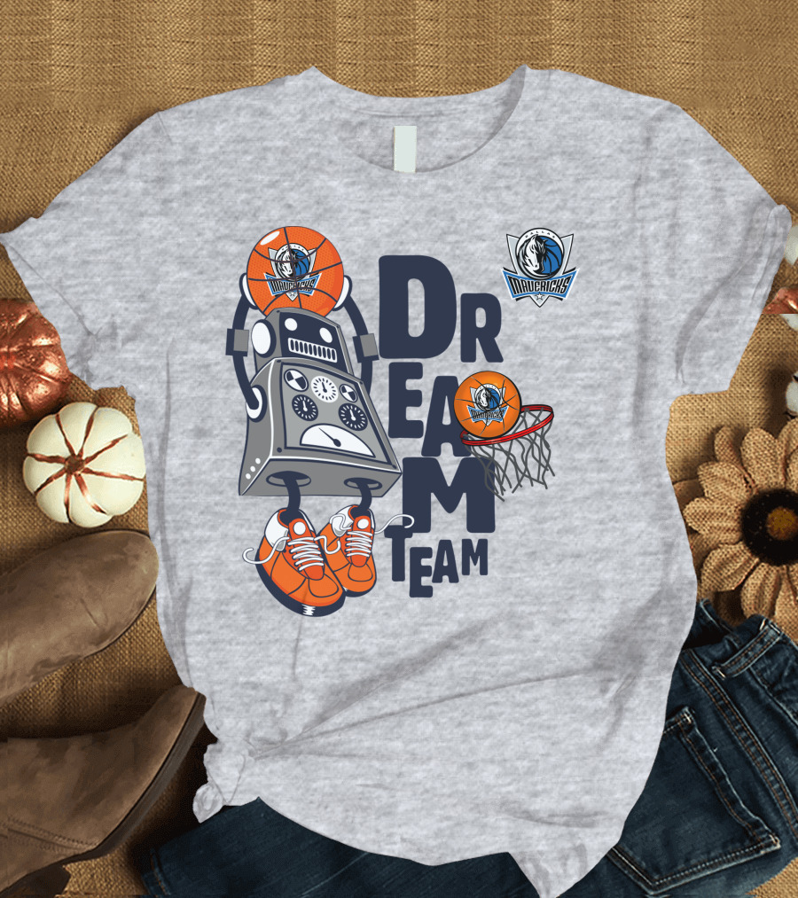Dallas Mavericks Dream Team Robot With Basketball And Hoop T-Shirt