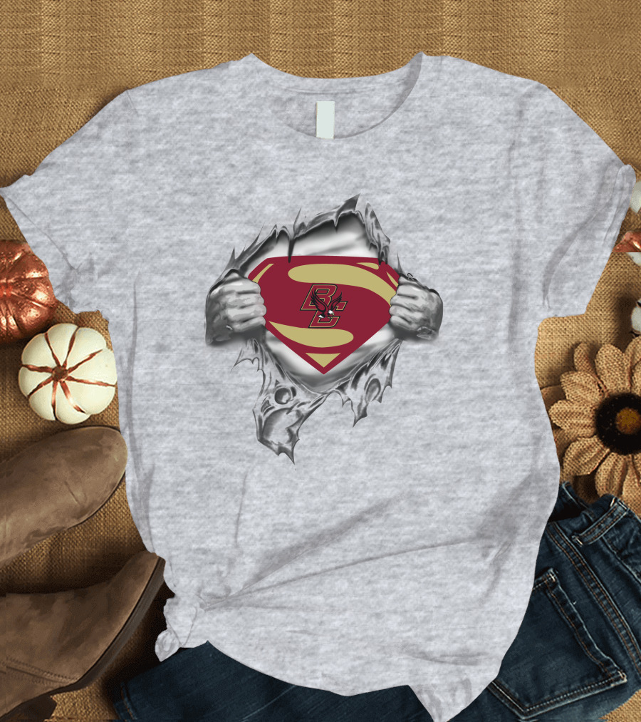 Boston College BC Superman Logo Ripped Chest T-Shirt