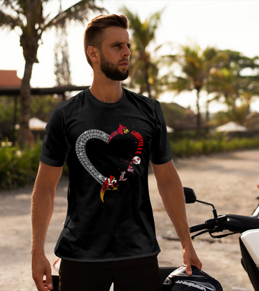 Louisville Cardinals Heart Shaped Logo With Helmet And Mascot T-Shirt