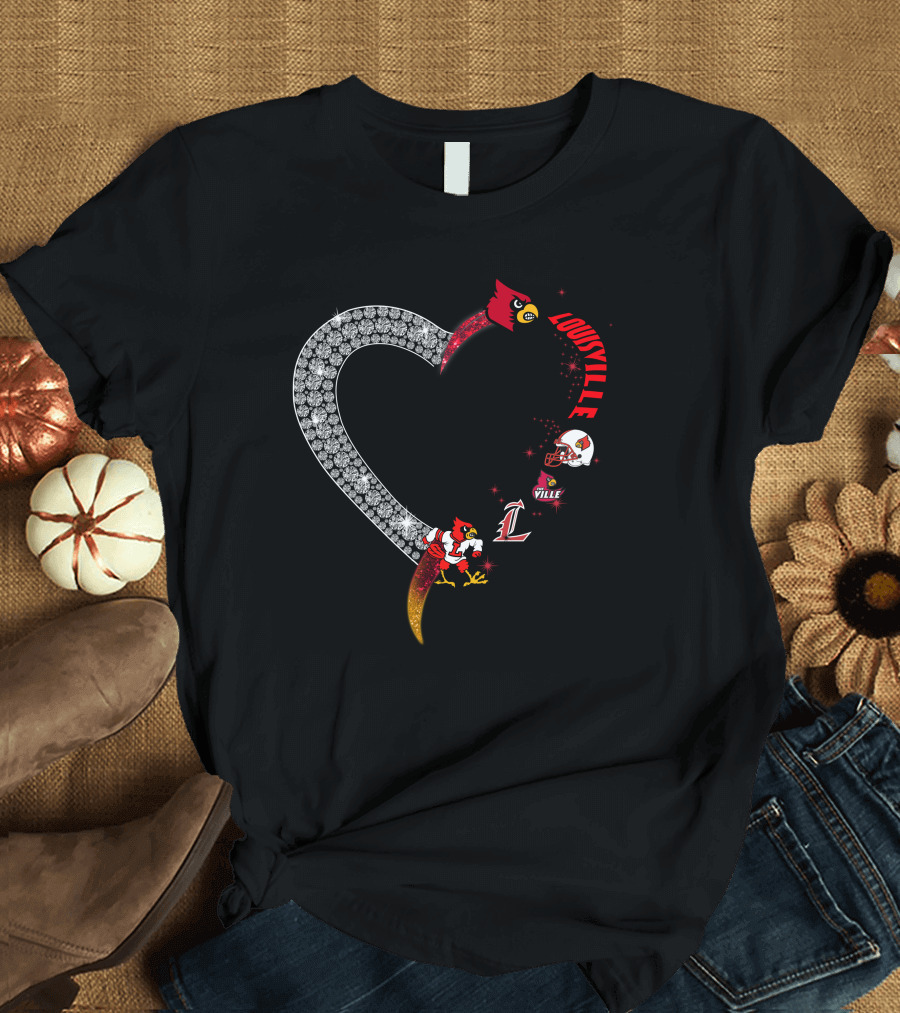 Louisville Cardinals Heart Shaped Logo with Helmet and Mascot T-Shirt