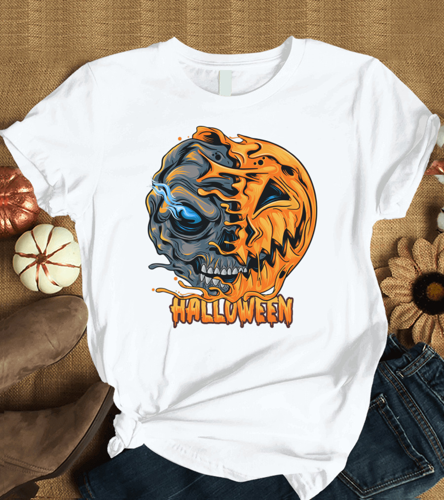Halloween Skull and Pumpkin Fusion T-Shirt
