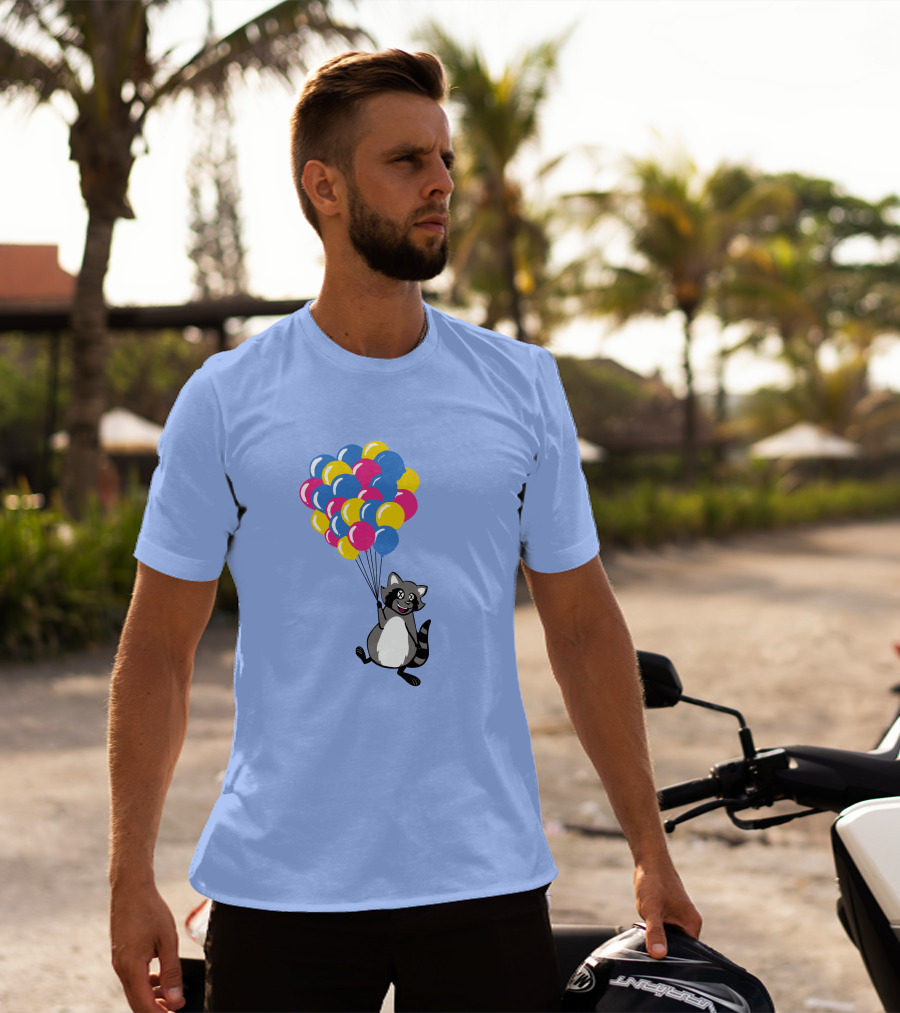 Raccoon Flying With Colorful Balloons T-Shirt