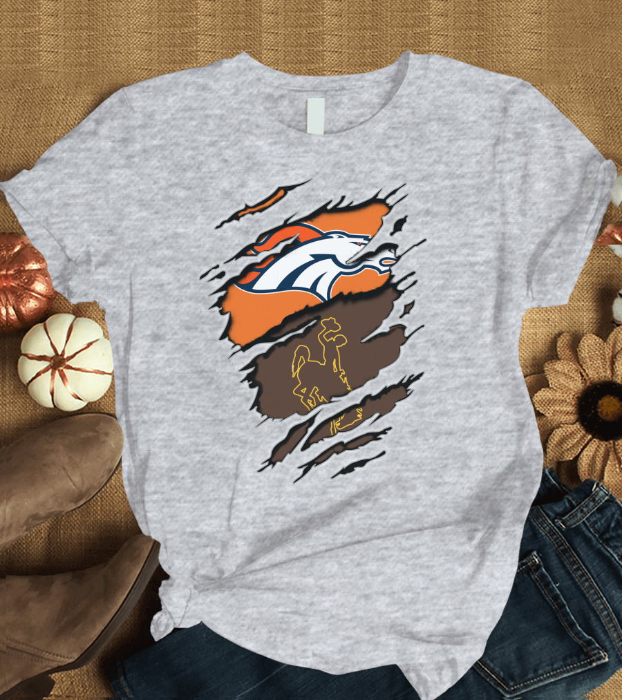 Broncos Wyoming Dual Team Spirit Cowboys and Broncos T-Shirt