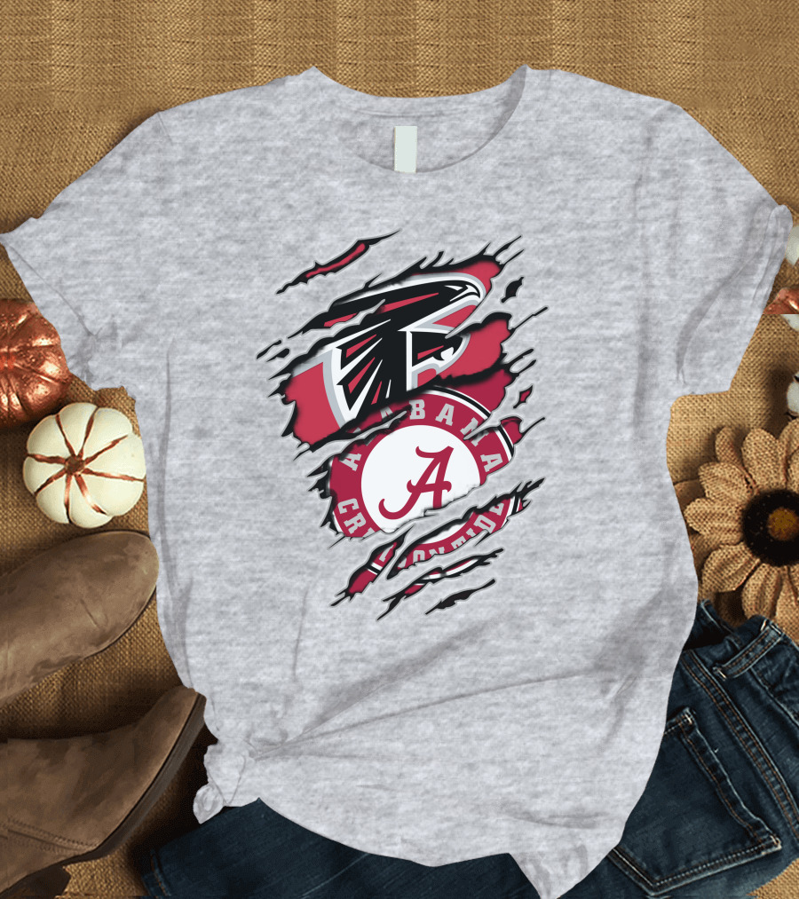 Alabama Crimson Tide Atlanta Falcons Ripped T-Shirt