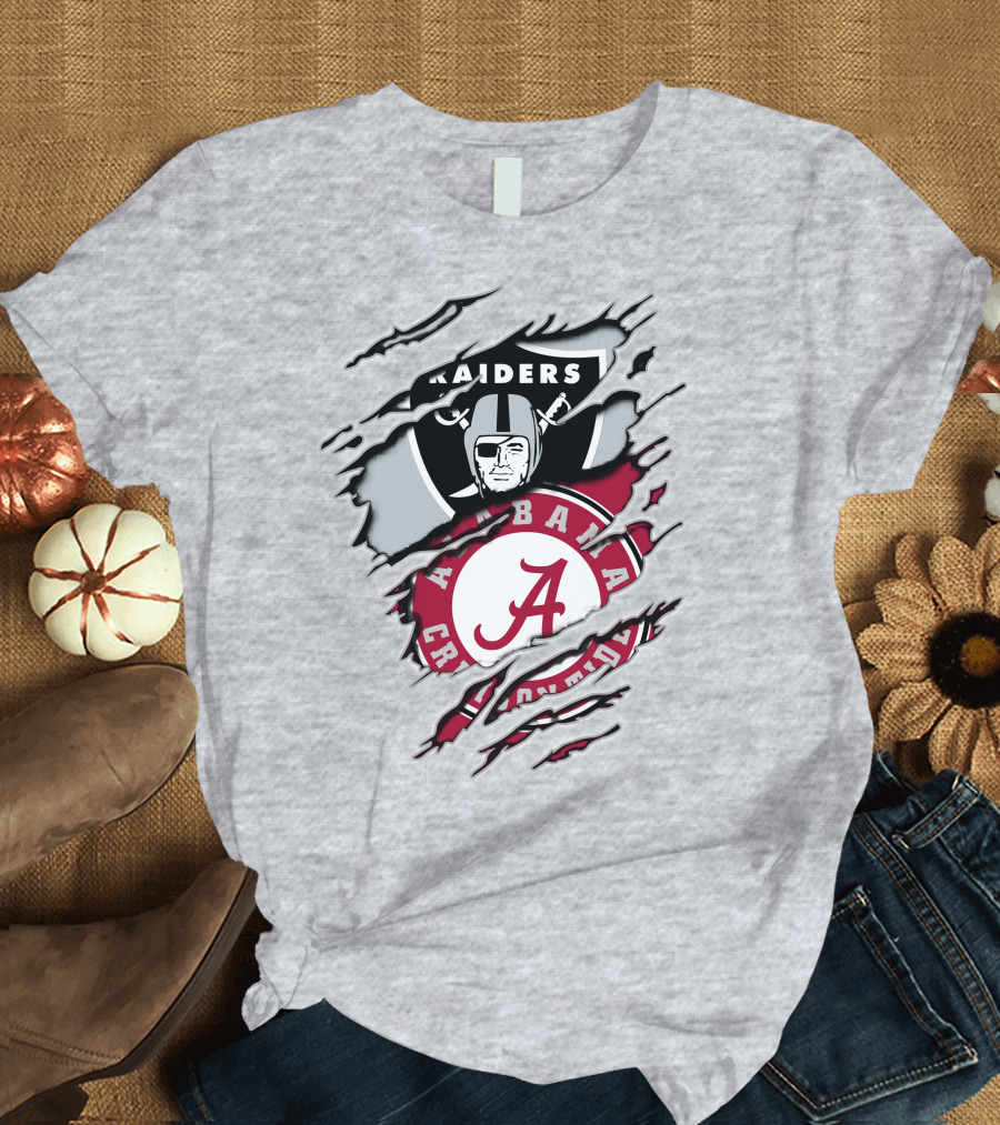 Alabama Crimson Tide Raiders Logo Mashup with Helmeted Mascot T-Shirt