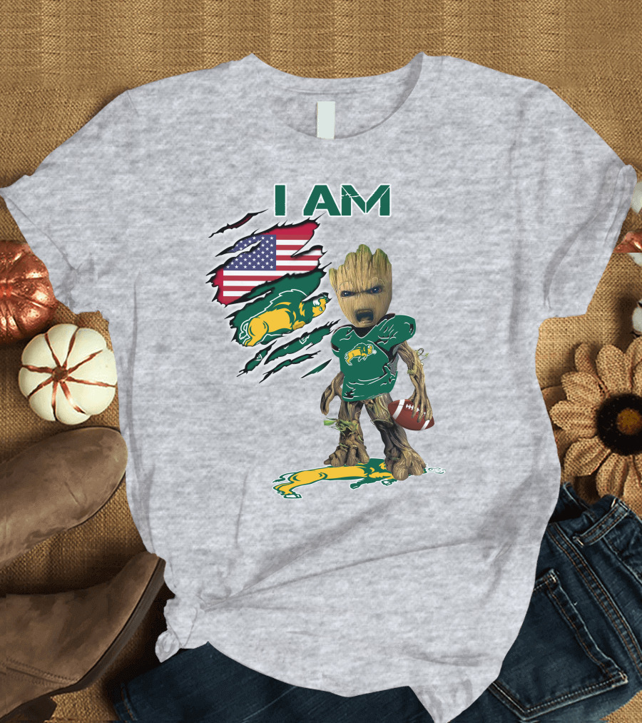 I AM American Flag Bison Football Character T-Shirt