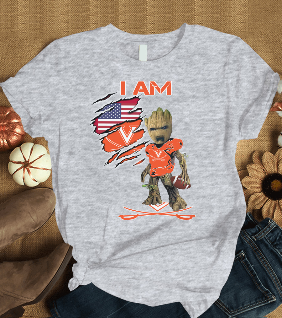 I AM Cavaliers Groot Football USA Flag V T-Shirt