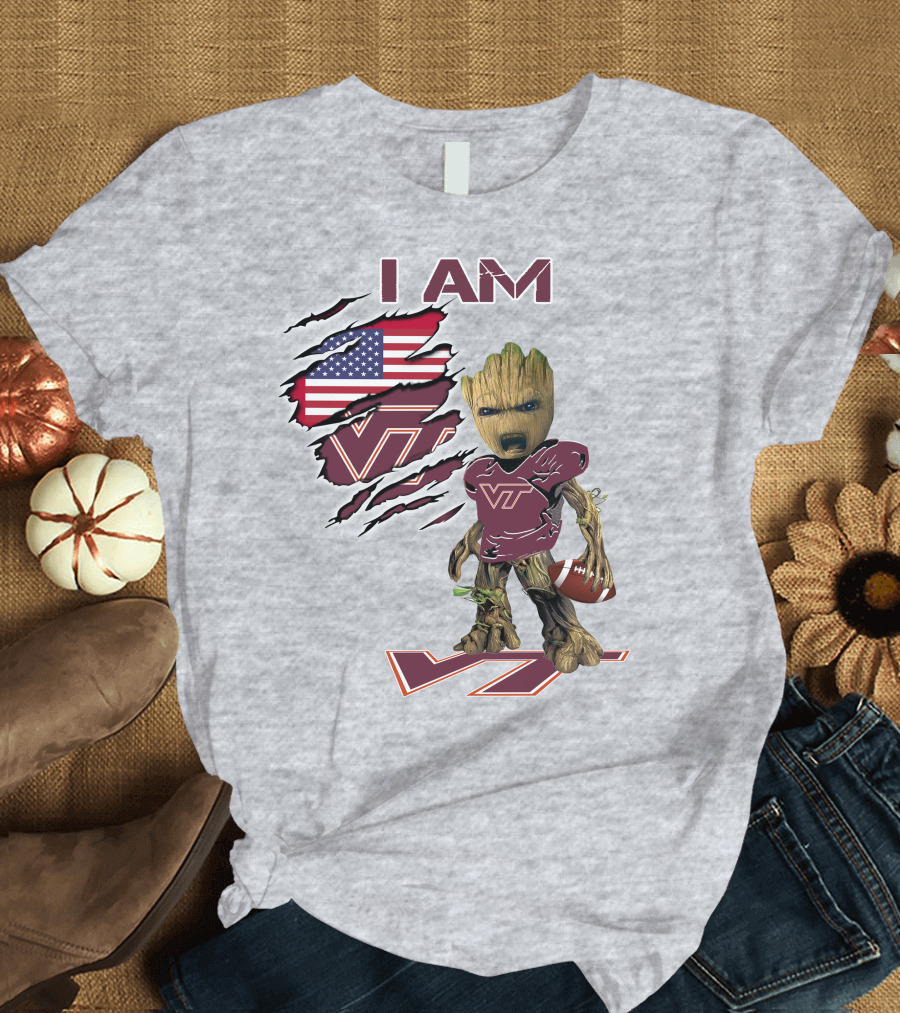 I AM Hokies VT Football and American Flag T-Shirt