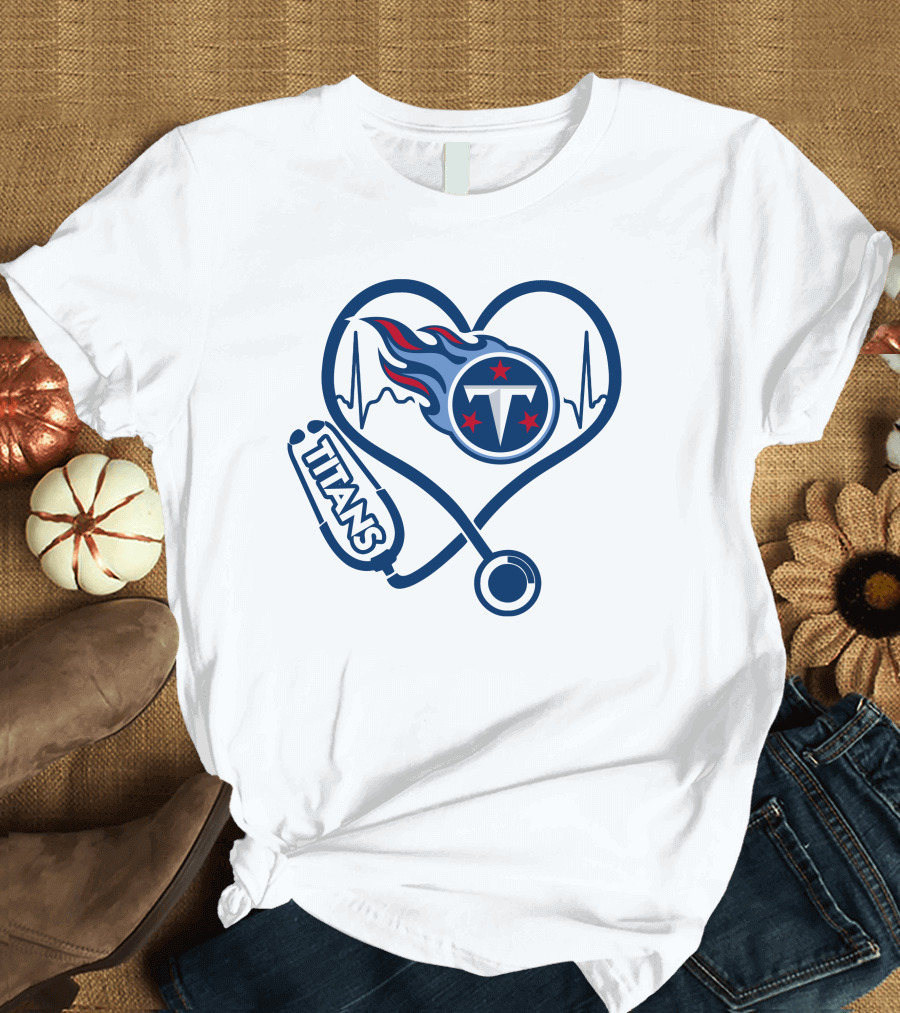 Nurse Heartbeat Tennessee Titans Stethoscope T-Shirt