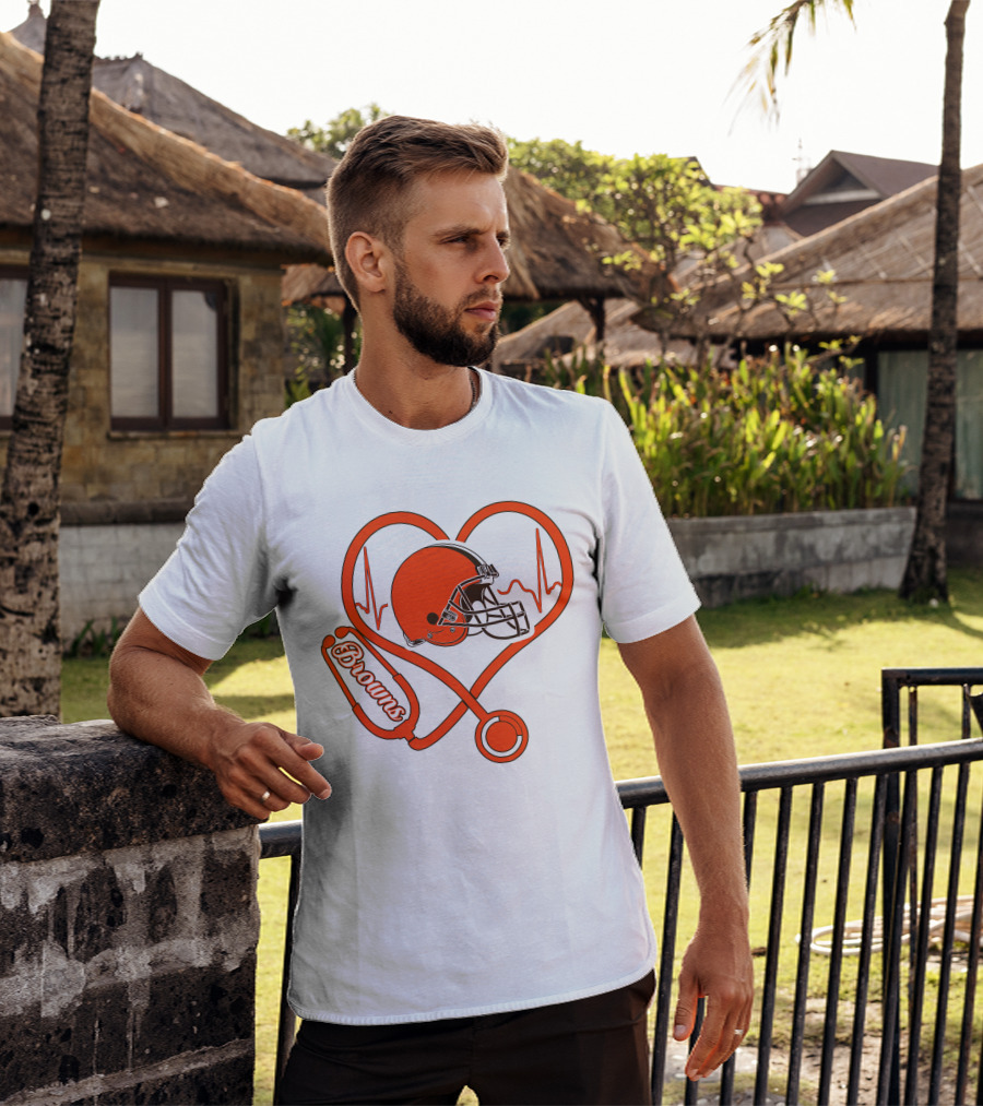 Nurse Heartbeat Browns Helmet Stethoscope T-Shirt