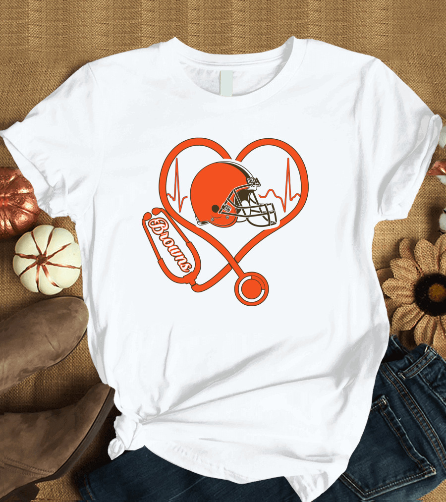Nurse Heartbeat Browns Helmet Stethoscope T-Shirt