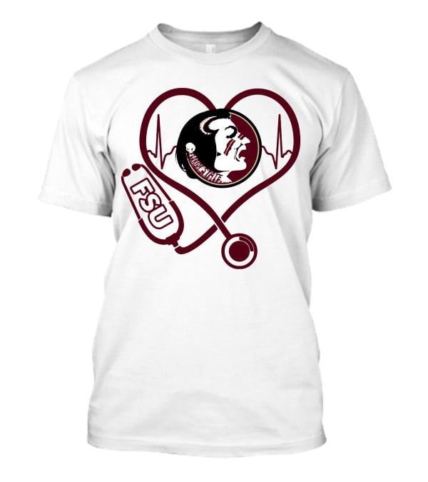 Nurse Love FSU Florida State Seminoles Heartbeat Logo Stethoscope T-Shirt