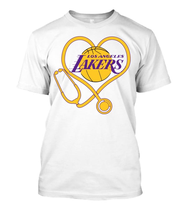 Los Angeles Lakers Heart Stethoscope Nurse Love T-Shirt