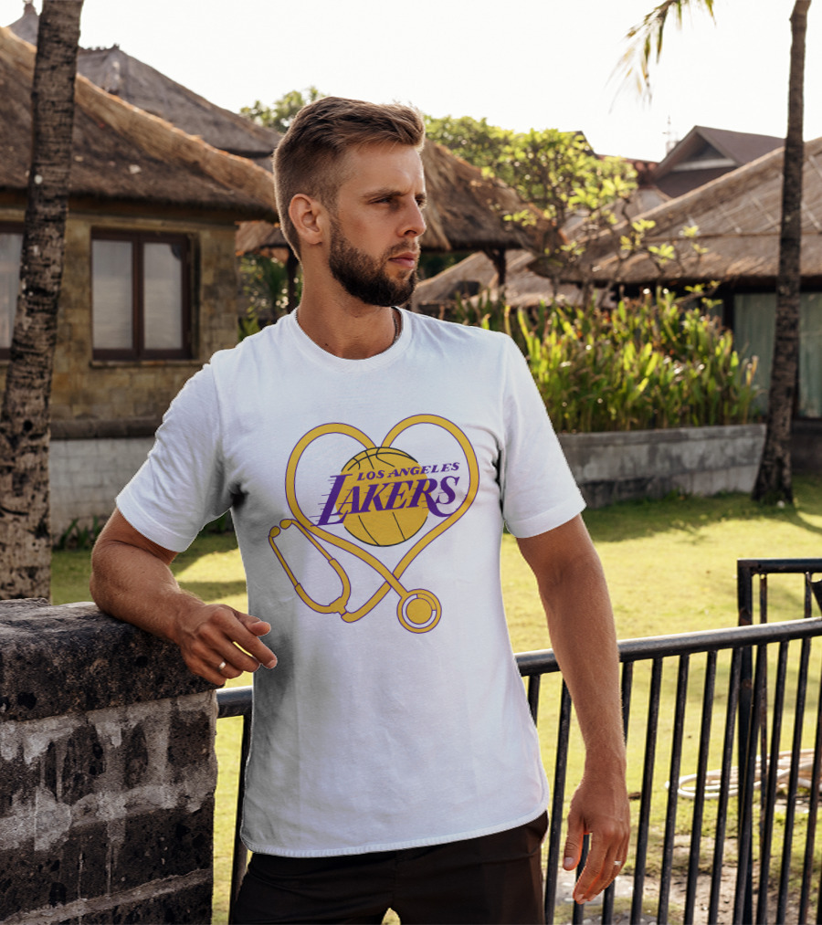 Los Angeles Lakers Heart Stethoscope Nurse Love T-Shirt