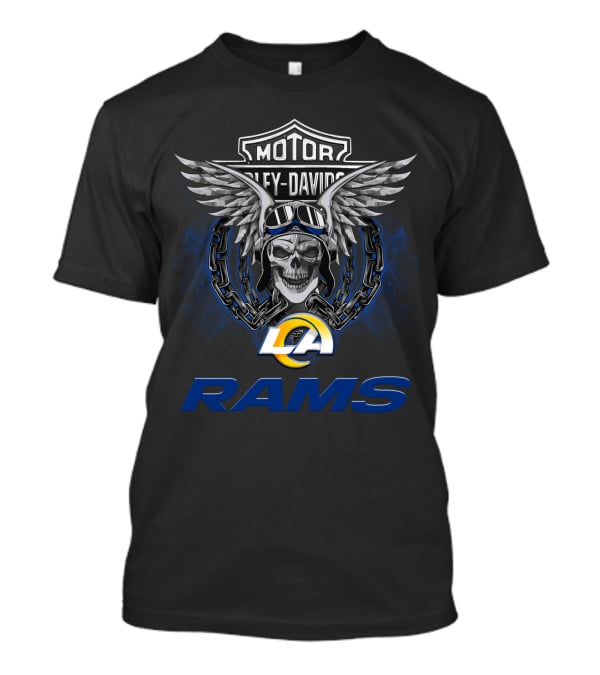 Harley Davidson Motorcycle Biker Skull Wings Nfl Los Angeles Rams T-Shirt