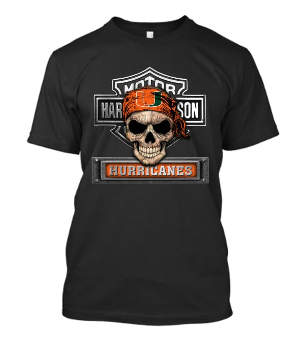 Harley Davidson Motorcycle Biker Miami Hurricanes Skull T-Shirt