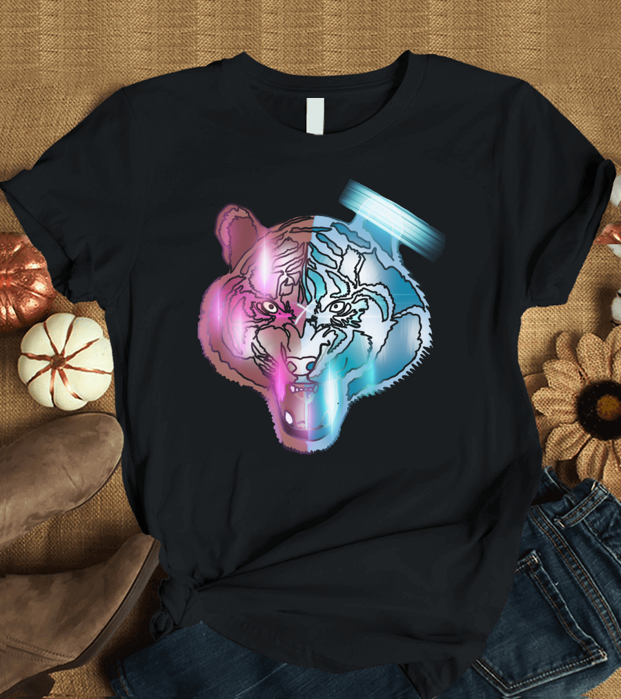 Big Cat Neon Dual-Tone Tiger Face T-Shirt