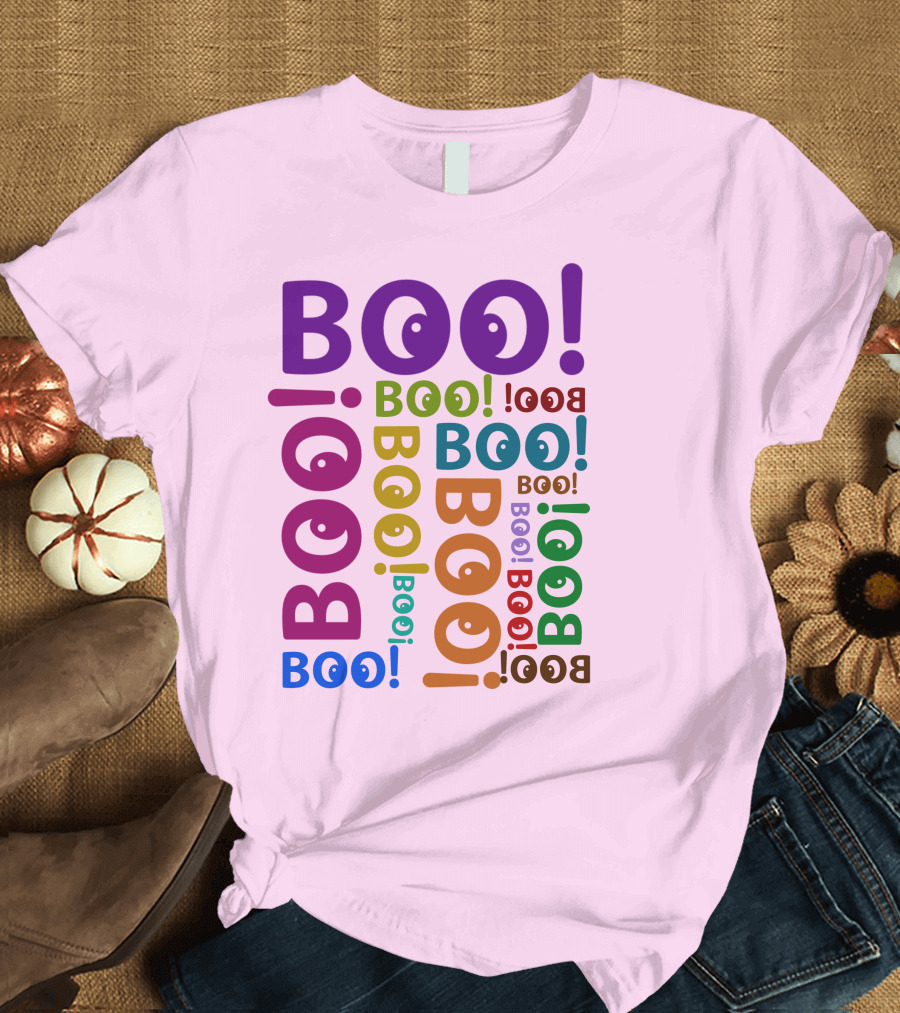 BOO Halloween Multicolor Text Layout T-Shirt