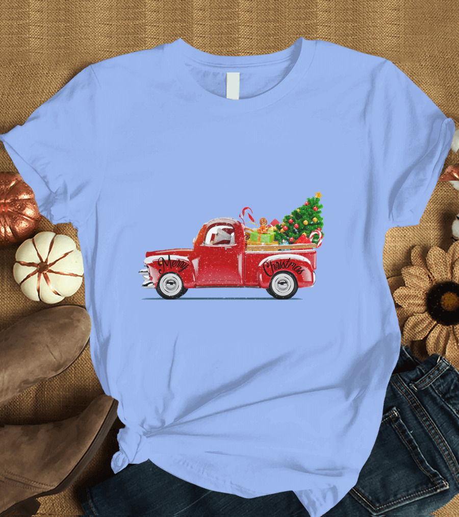 Merry Christmas Red Truck with Christmas Tree and Gifts T-Shirt