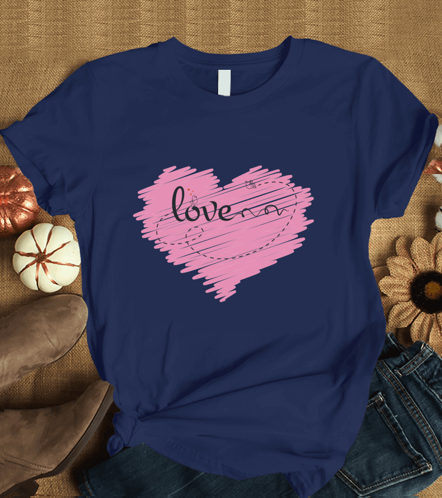 Love Pink Heart Doodle Sketch T-Shirt