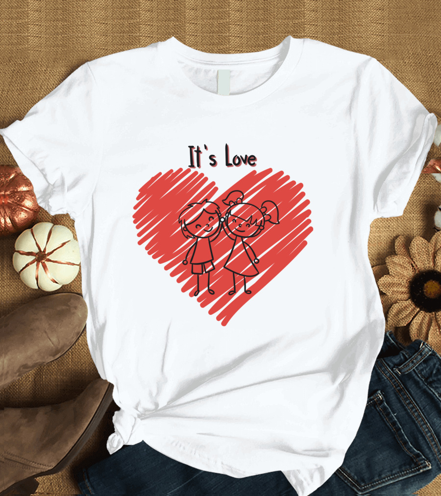 It's Love Heart Stick Figure Couple Red T-Shirt