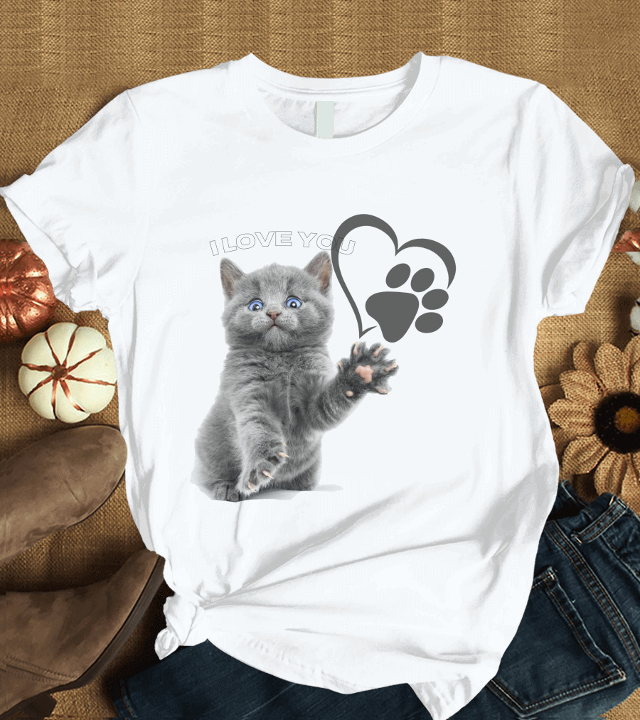 I Love You Cat Paw Heart T-Shirt