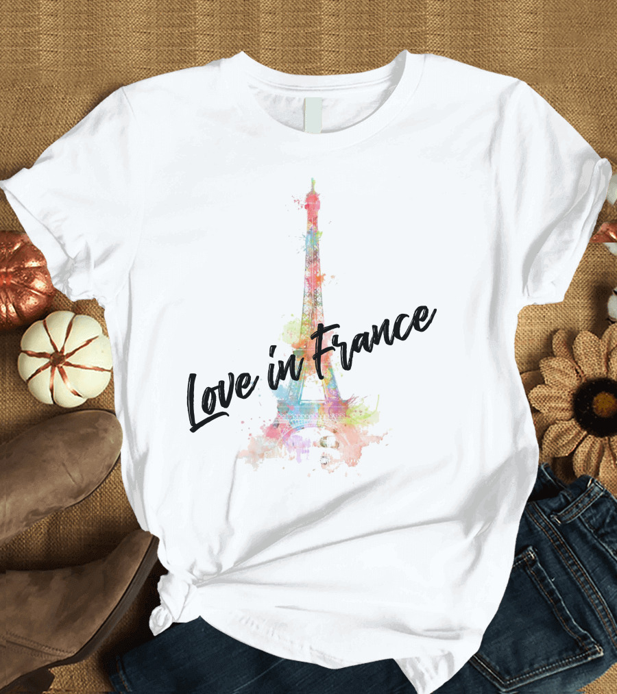 Love in France Eiffel Tower Watercolor T-Shirt
