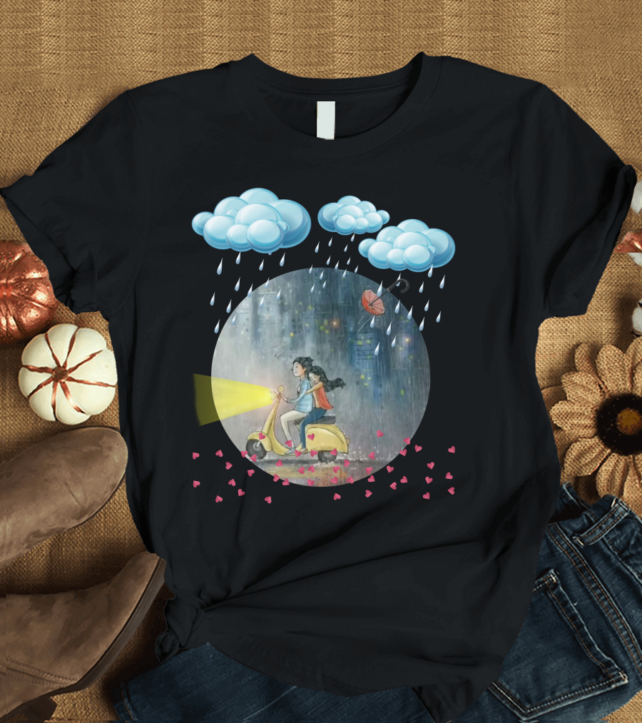 Love Rain 2 Scooter Romance Under Heart Showers T-Shirt