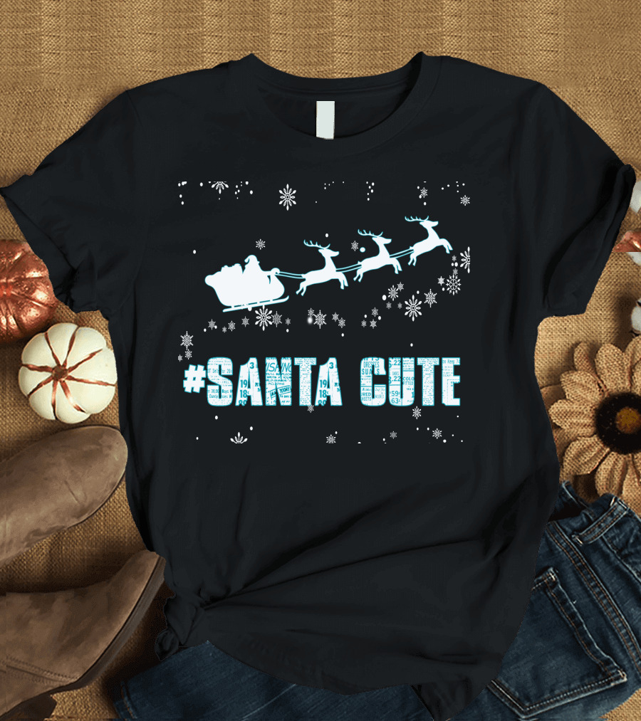 Santa Cute Reindeer Sleigh Snowflakes T-Shirt