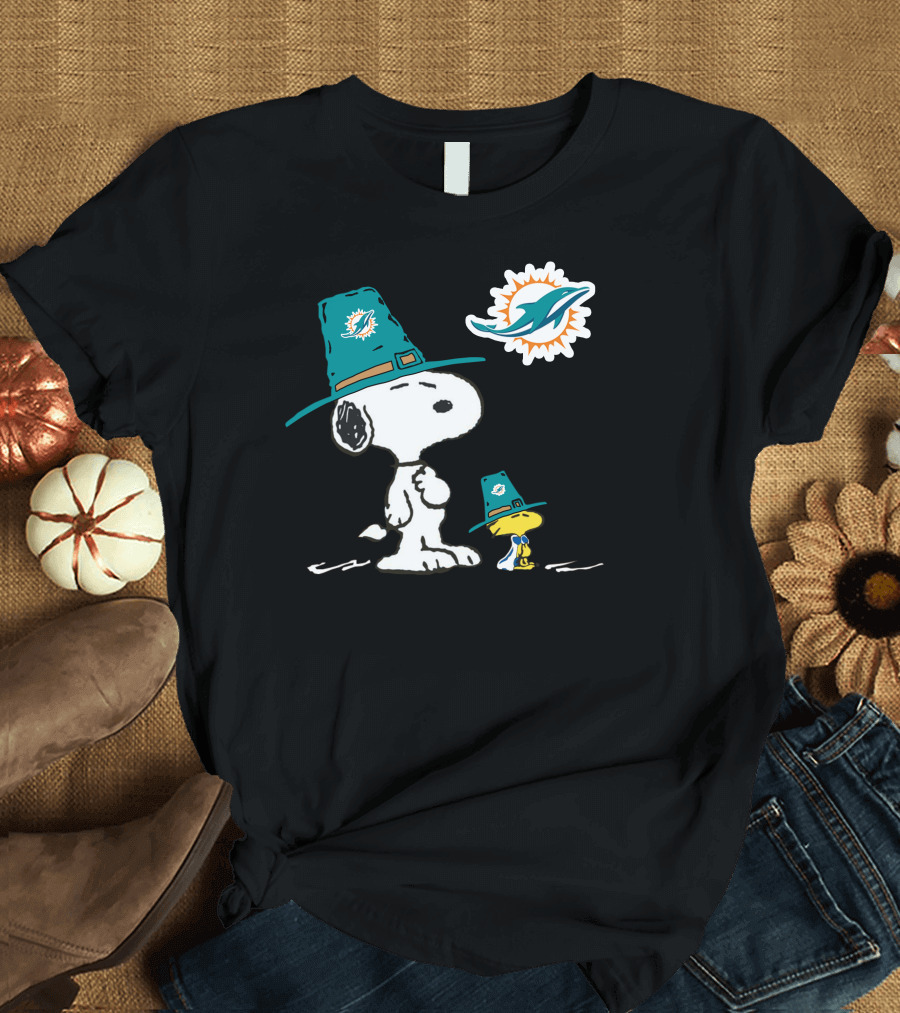 Snoopy And Woodstock Miami Dolphins Thanksgiving Hat T-Shirt