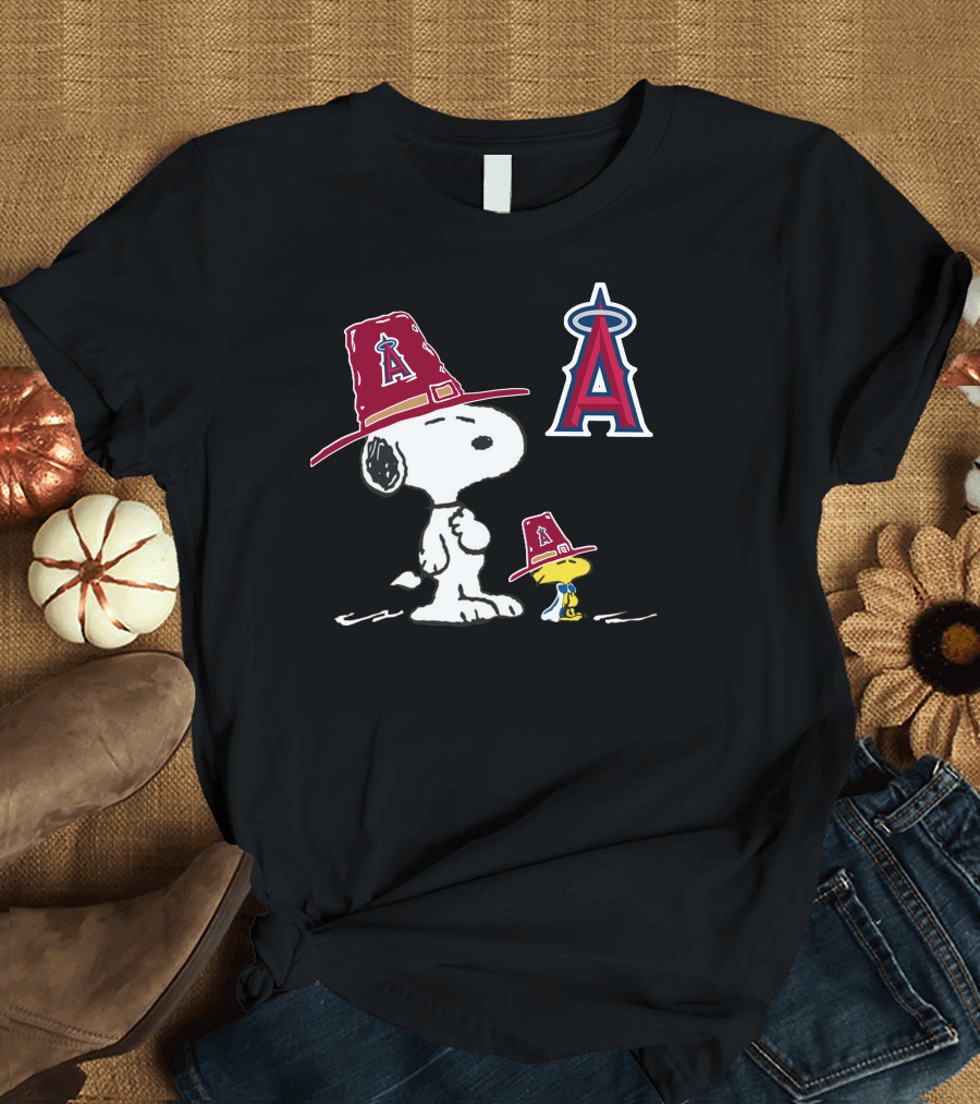 Los Angeles Angels Snoopy Woodstock Big Red Hat T-Shirt