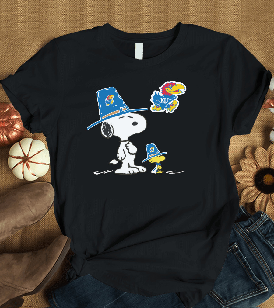 Kansas Jayhawks Snoopy Woodstock Pilgrim Hats KU Jayhawk T-Shirt