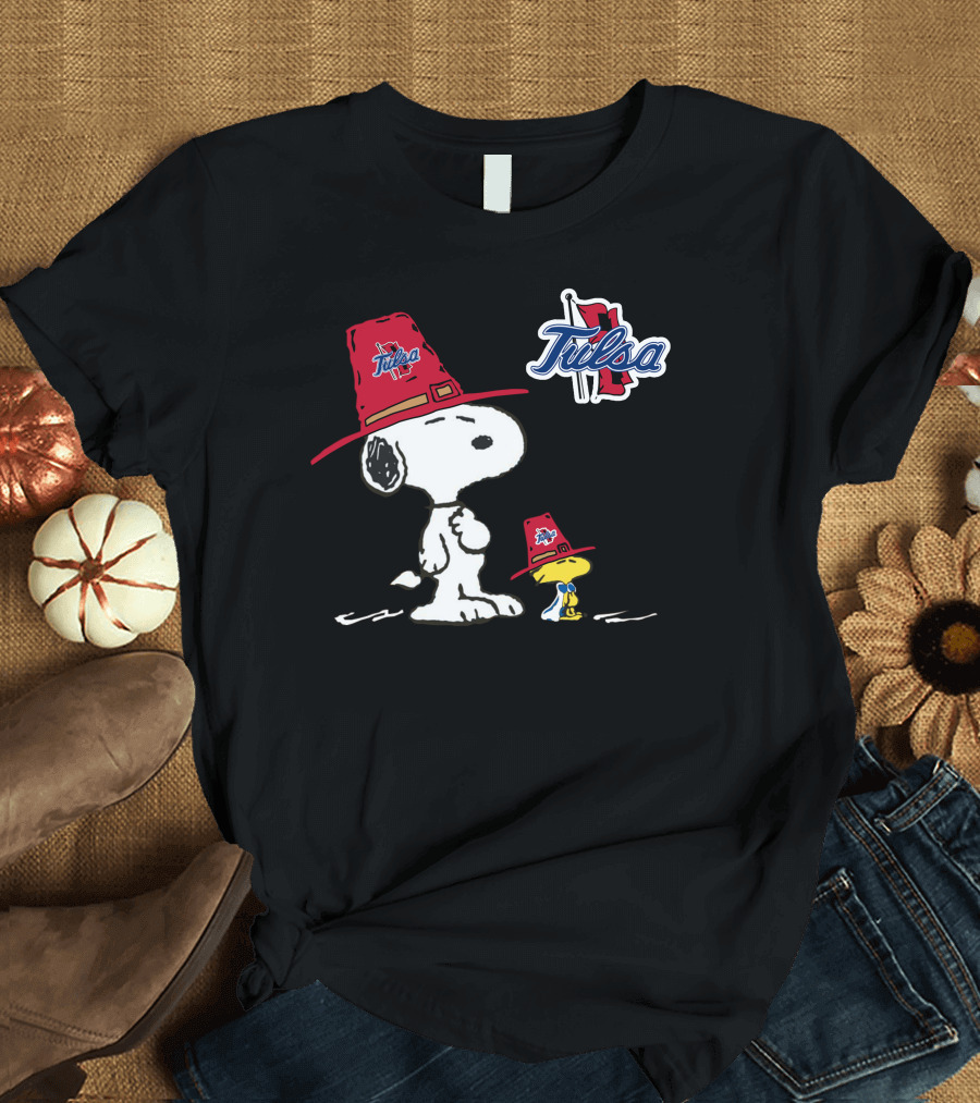 Tulsa Golden Hurricane Snoopy Woodstock Red Hat T-Shirt