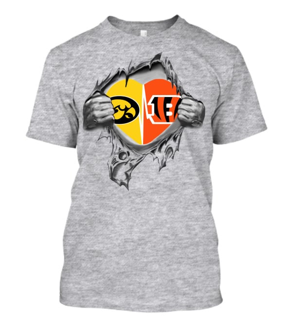 Iowa Hawkeyes Bengals Ripped Heart Logo Showdown T-Shirt