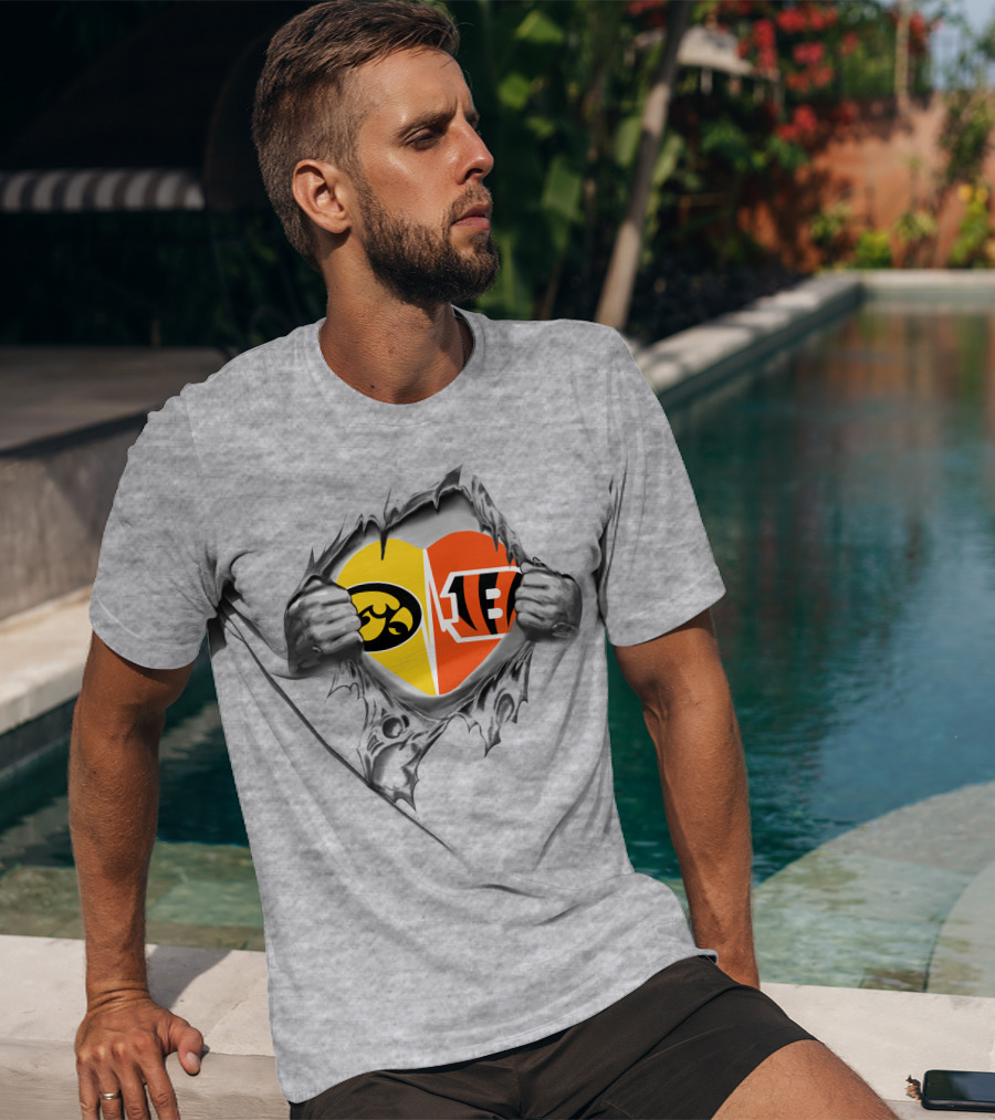 Iowa Hawkeyes Bengals Ripped Heart Logo Showdown T-Shirt