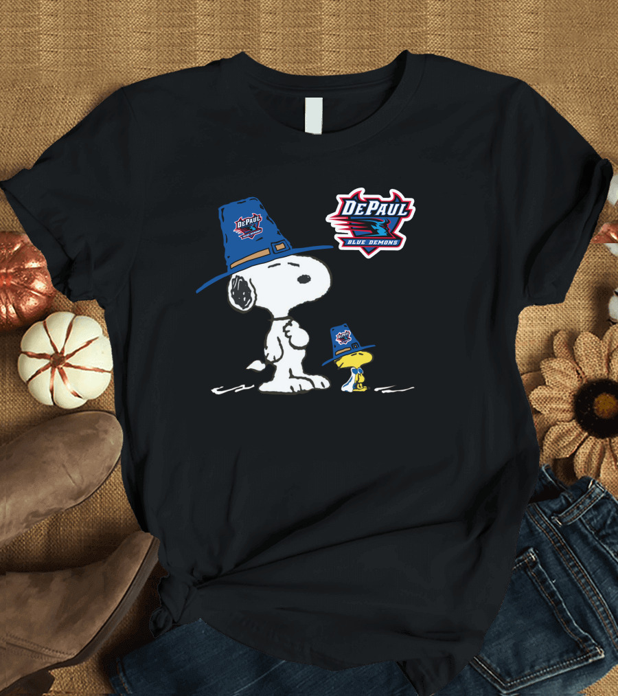DePaul Blue Demons Snoopy Woodstock Hat T-Shirt