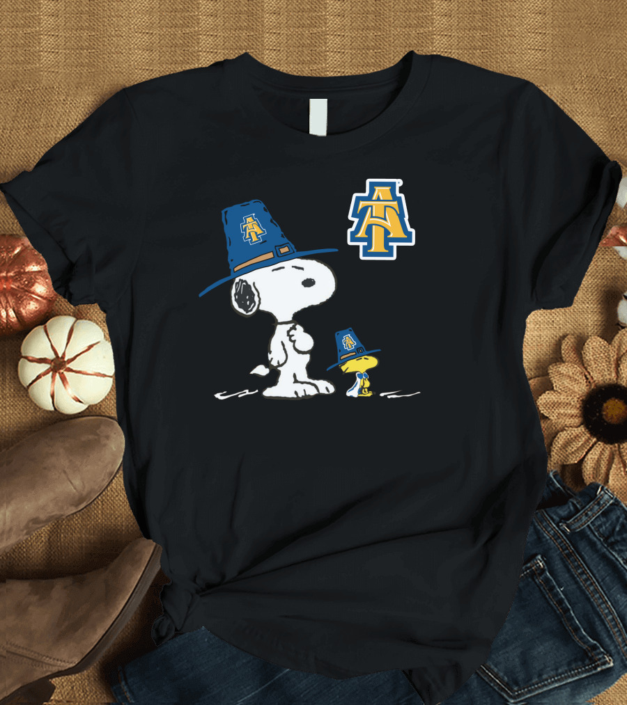 NC A&T Snoopy Woodstock Pilgrim Hat T-Shirt